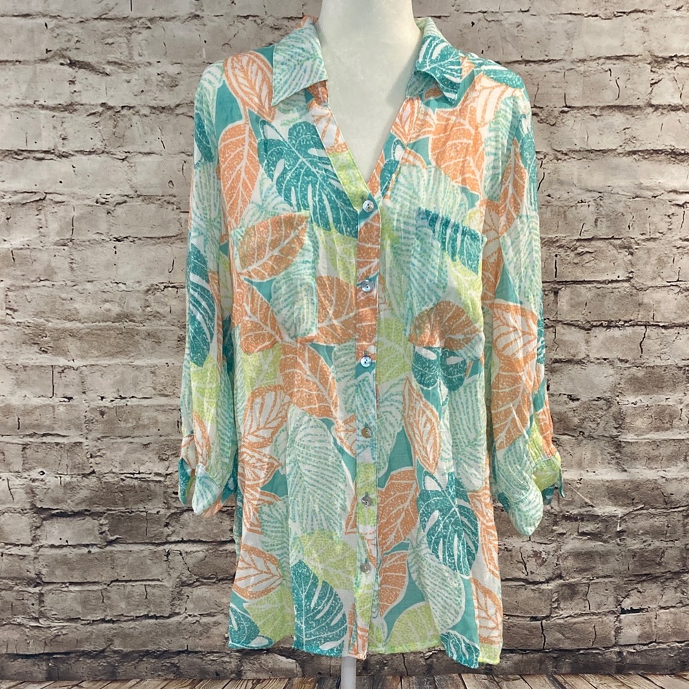Ruby Rd. Tropical Leaf Button-Down Shirt